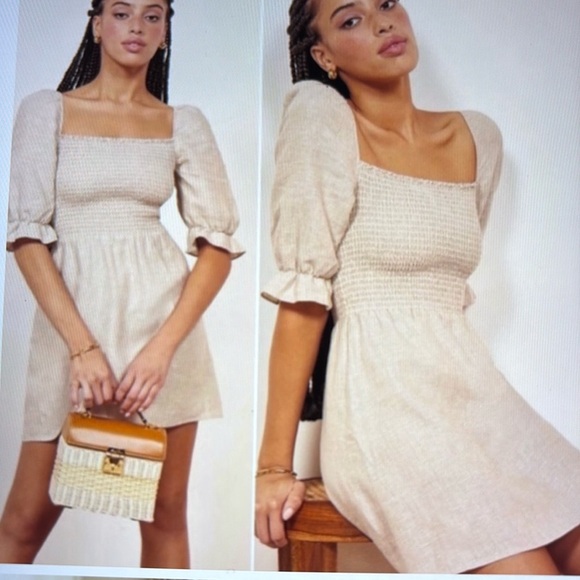 Reformation Linen Puff Sleeve Mini Dress XS - Picture 1 of 9